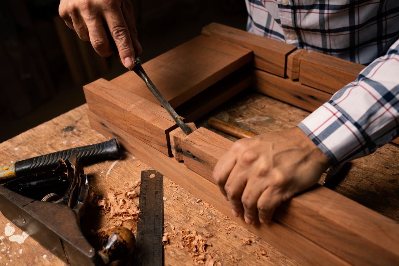 Inside the Boreal Woodworks workshop with tools and timber