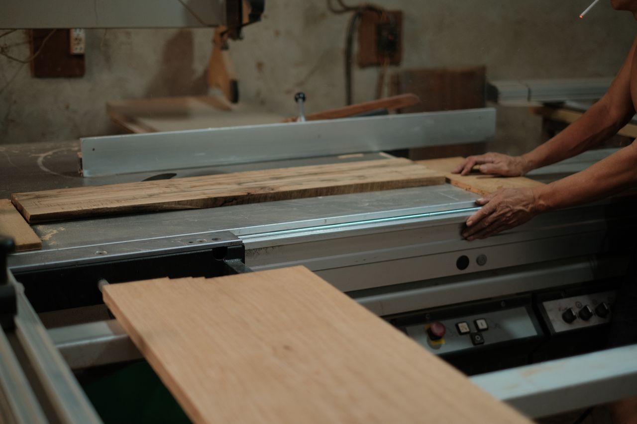 Team working on custom wood project